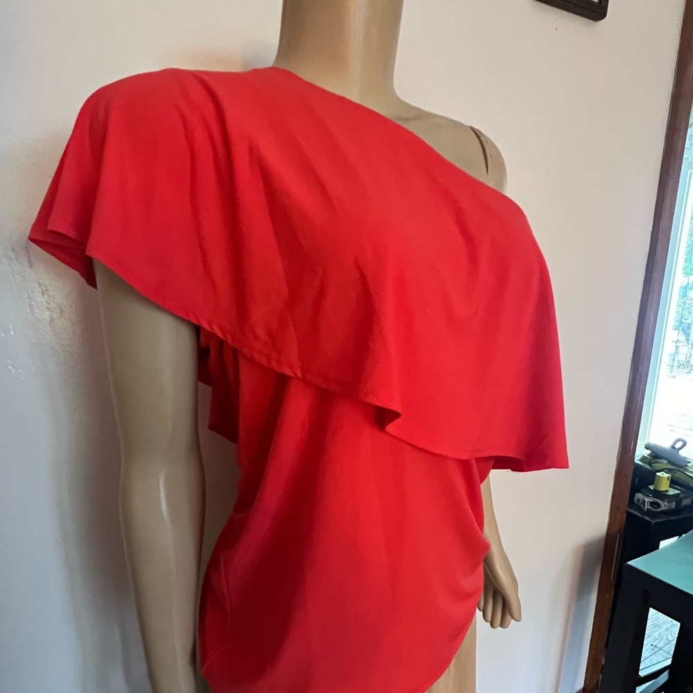 NWT🎁 Michael Kors, Coral One Shoulder Draped Ruffle Long Tank Top New with Tags